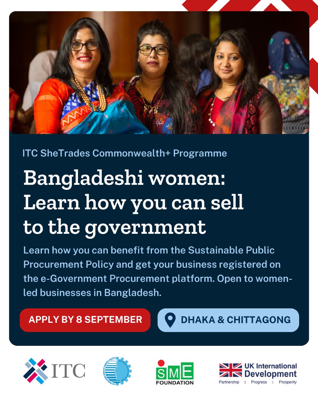 চিটাগাং উইমেন চেম্বার অব কমার্স এন্ড ইন্ডাষ্ট্রি এর সহযোগিতায় ITC SheTrades আয়োজন করছে Sustainable Public Procurement (SPP) Policy শীর্ষক কর্মশালা।